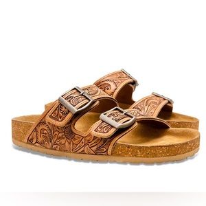 Handtooled leather sandals